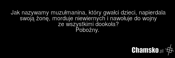 Jak nazywamy muzułmanina, który gwałci dzieci, napierdala swoją żonę, morduje niewiernych i nawołuje do wojny ze wszystkimi dookoła? Pobożny.