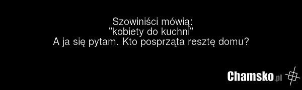 Szowiniści mówią: "kobiety do kuchni" A ja się pytam. Kto posprząta resztę domu?