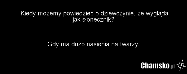 Kiedy możemy powiedzieć o dziewczynie, że wygląda jak słonecznik? Gdy ma dużo nasienia na twarzy.