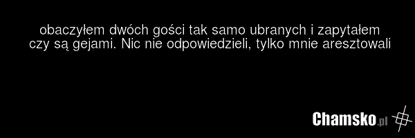 obaczyłem dwóch gości tak samo ubranych i zapytałem czy są gejami. Nic nie odpowiedzieli, tylko mnie aresztowali