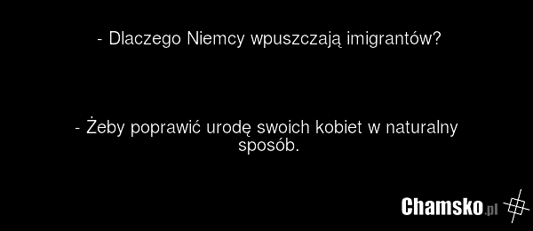 - Dlaczego Niemcy wpuszczają imigrantów? - Żeby poprawić urodę swoich kobiet w naturalny sposób.
