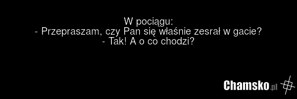 W pociągu: - Przepraszam, czy Pan się właśnie zesrał w gacie? - Tak! A o co chodzi?