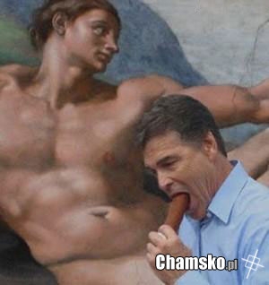 Facet jedz?cy kie?base na tle obrazu ;)